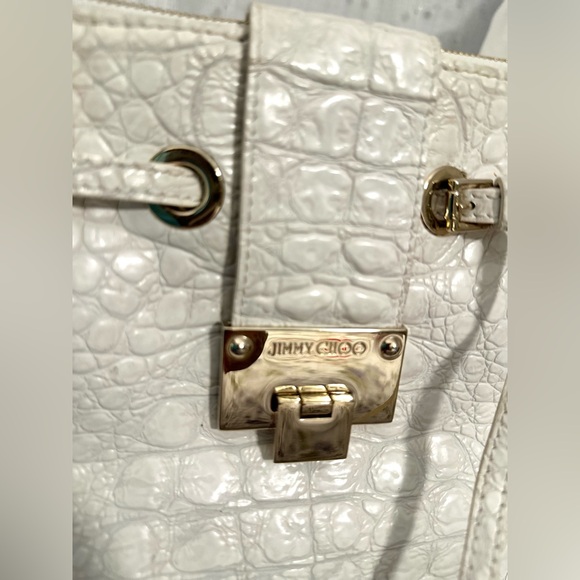 JIMMY CHOO Authentic Ivory Rhea Leather Croc Luxe Handbag - Picture 4 of 16
